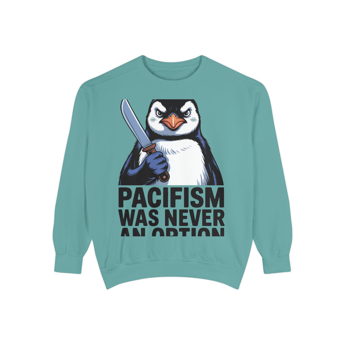 Pacifism Was Never An Option Penguin Sweatshirt, Funny Butter Knife Penguin Crewneck, Vintage Poster Style Graphic Sweatshirt Gift