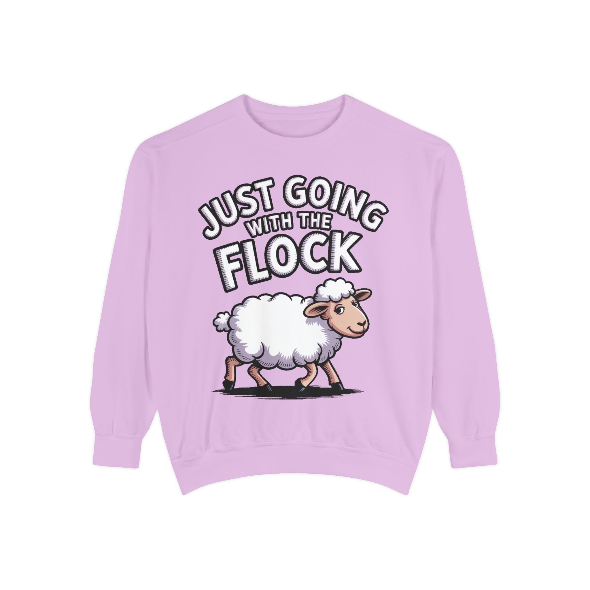 Funny Sheep Sweatshirt, Going With The Flock Crewneck, Cute Cartoon Sheep Embroidered Sweatshirt, Sarcastic Gift for Introvert