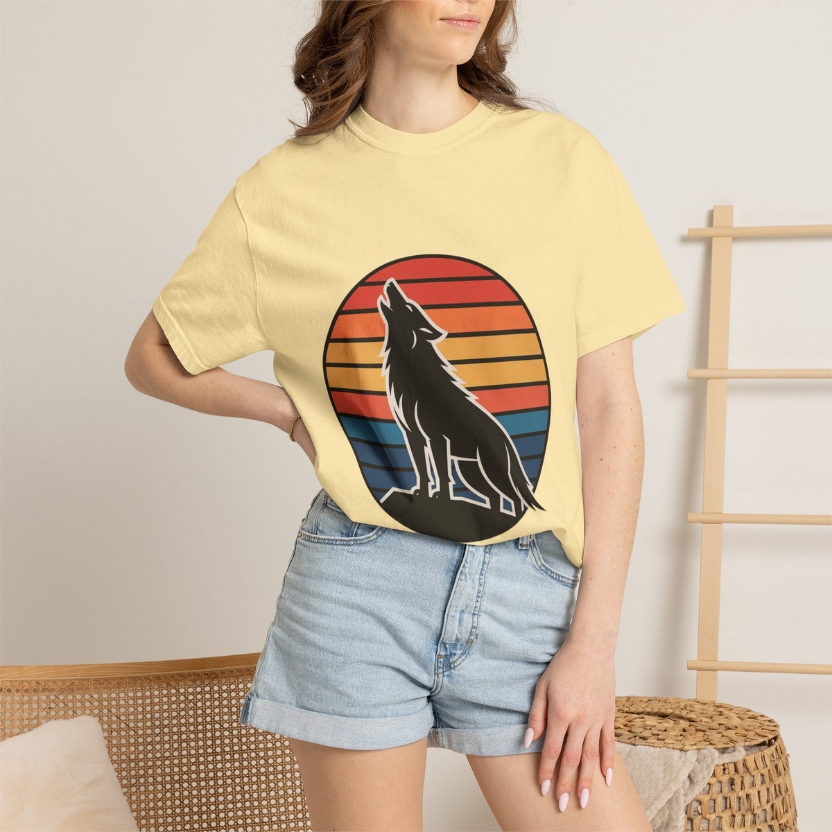 Retro Sunset Wolf Badge T-Shirt