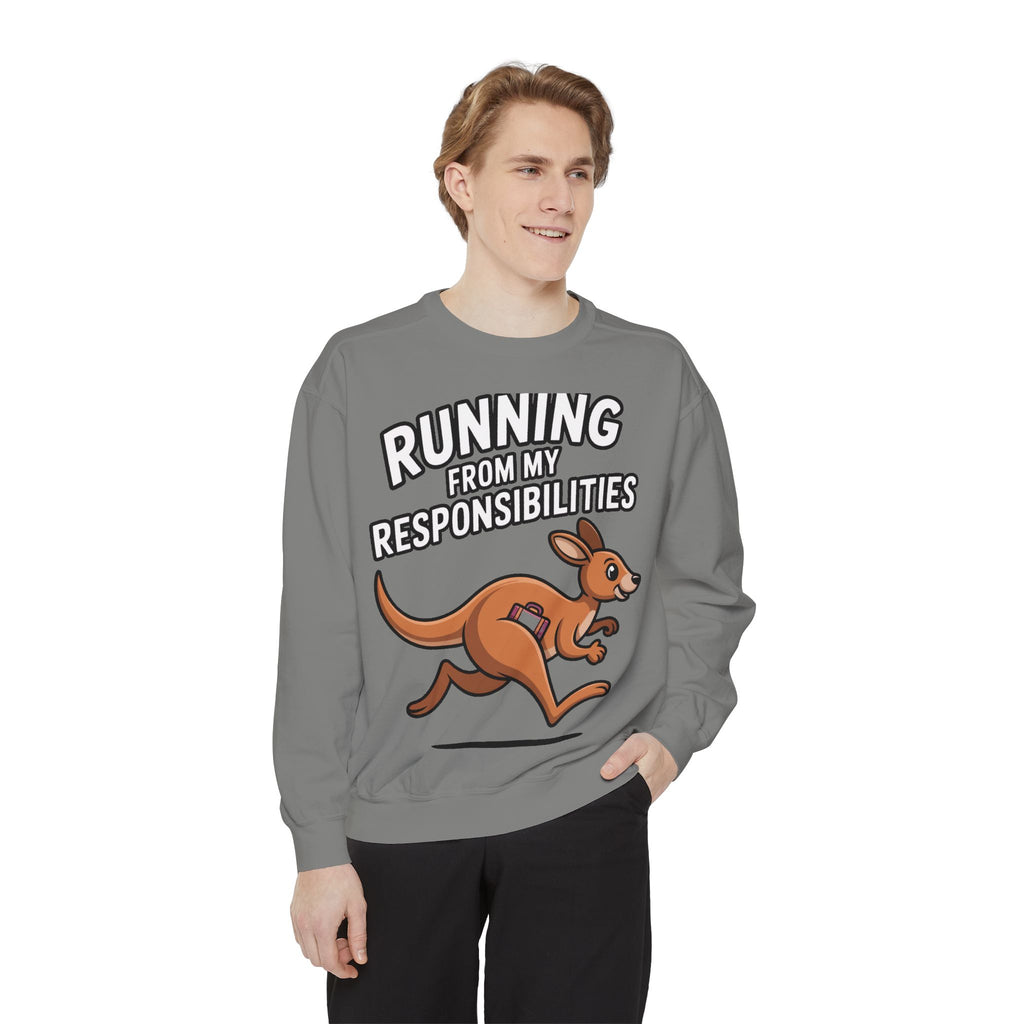 Running From My Responsibilities Sweatshirt, Funny Kangaroo Crewneck, Adulting Humor Gift, Cute Cartoon Animal Sweatshirt