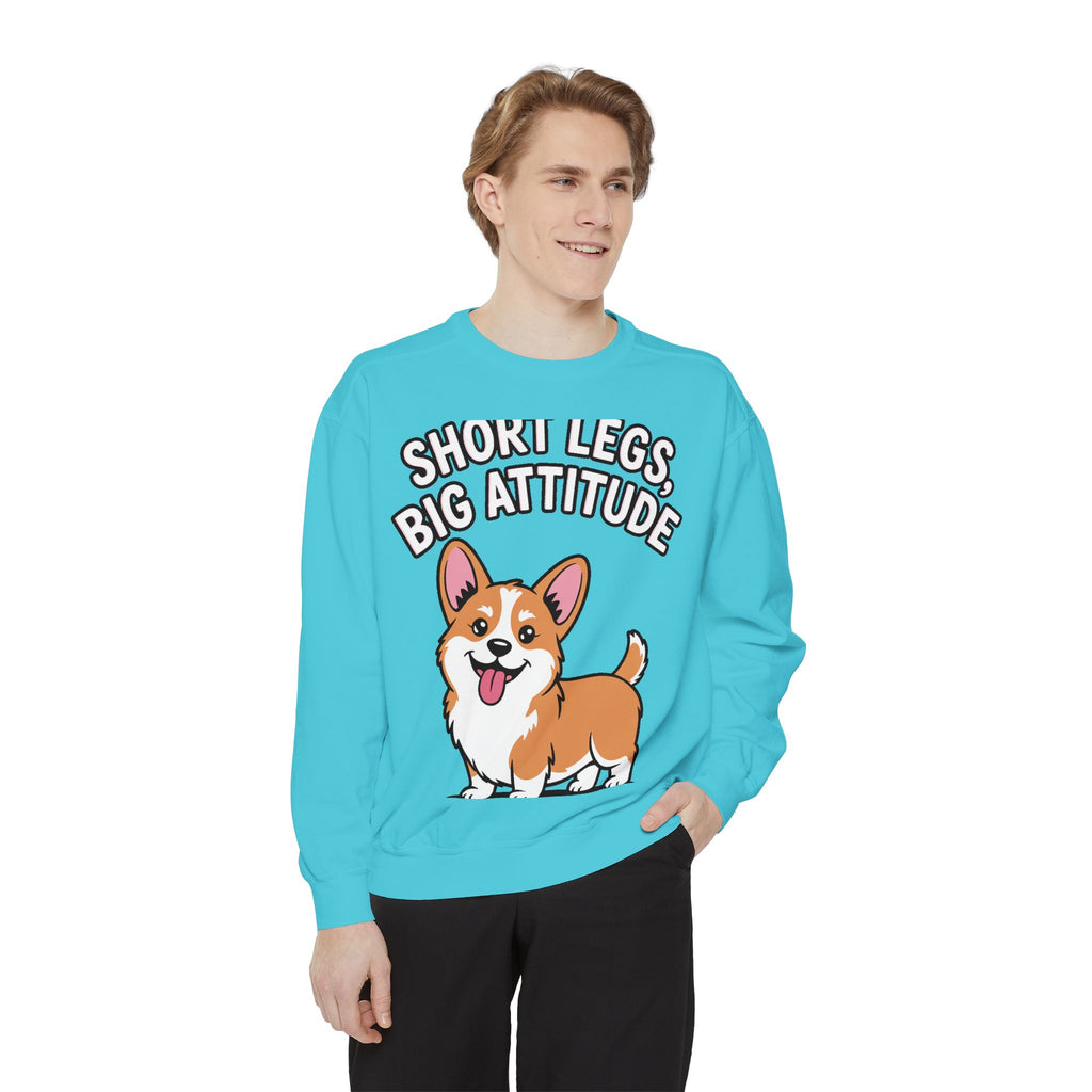 Short Legs Big Attitude Corgi Sweatshirt, Funny Corgi Crewneck, Cute Dog Lover Gift, Embroidered Patch Style Corgi Sweater