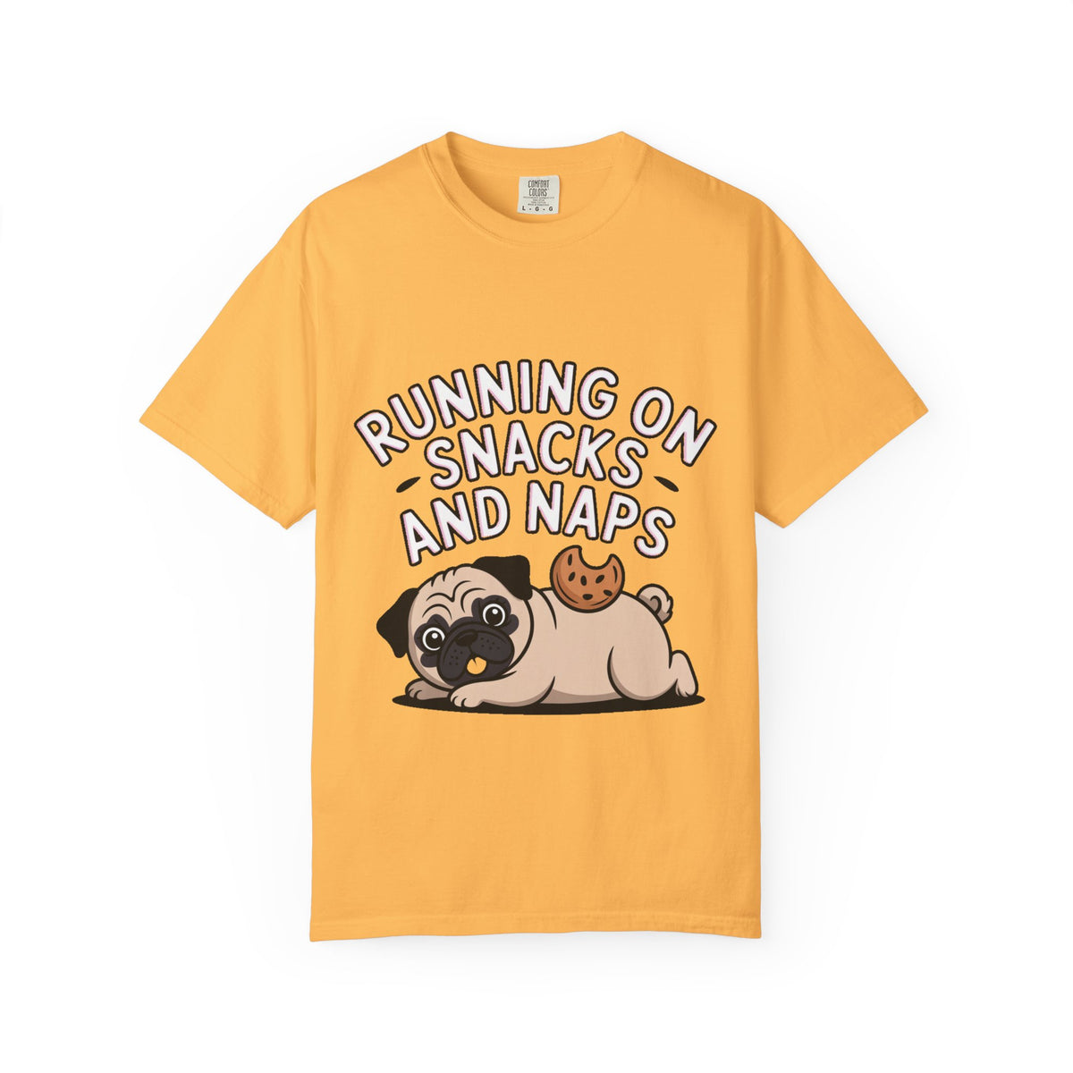 Funny Pug Shirt, Running On Snacks And Naps T-Shirt, Cute Pug Lover Gift, Napping Dog Tee, Lazy Dog Graphic Shirt