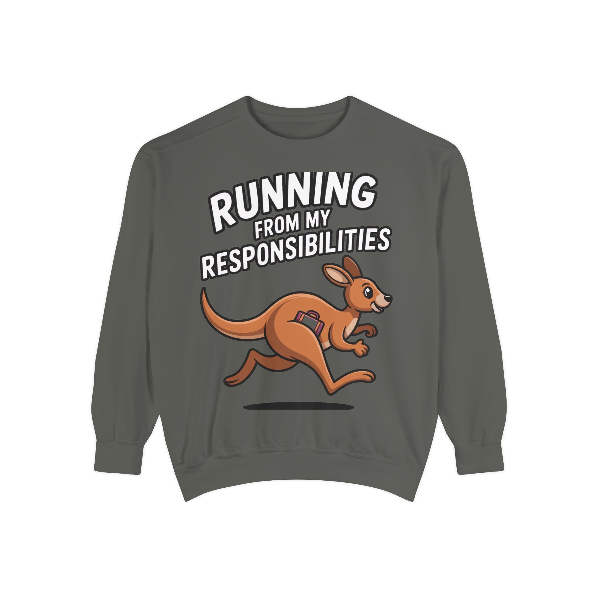 Running From My Responsibilities Sweatshirt, Funny Kangaroo Crewneck, Adulting Humor Gift, Cute Cartoon Animal Sweatshirt