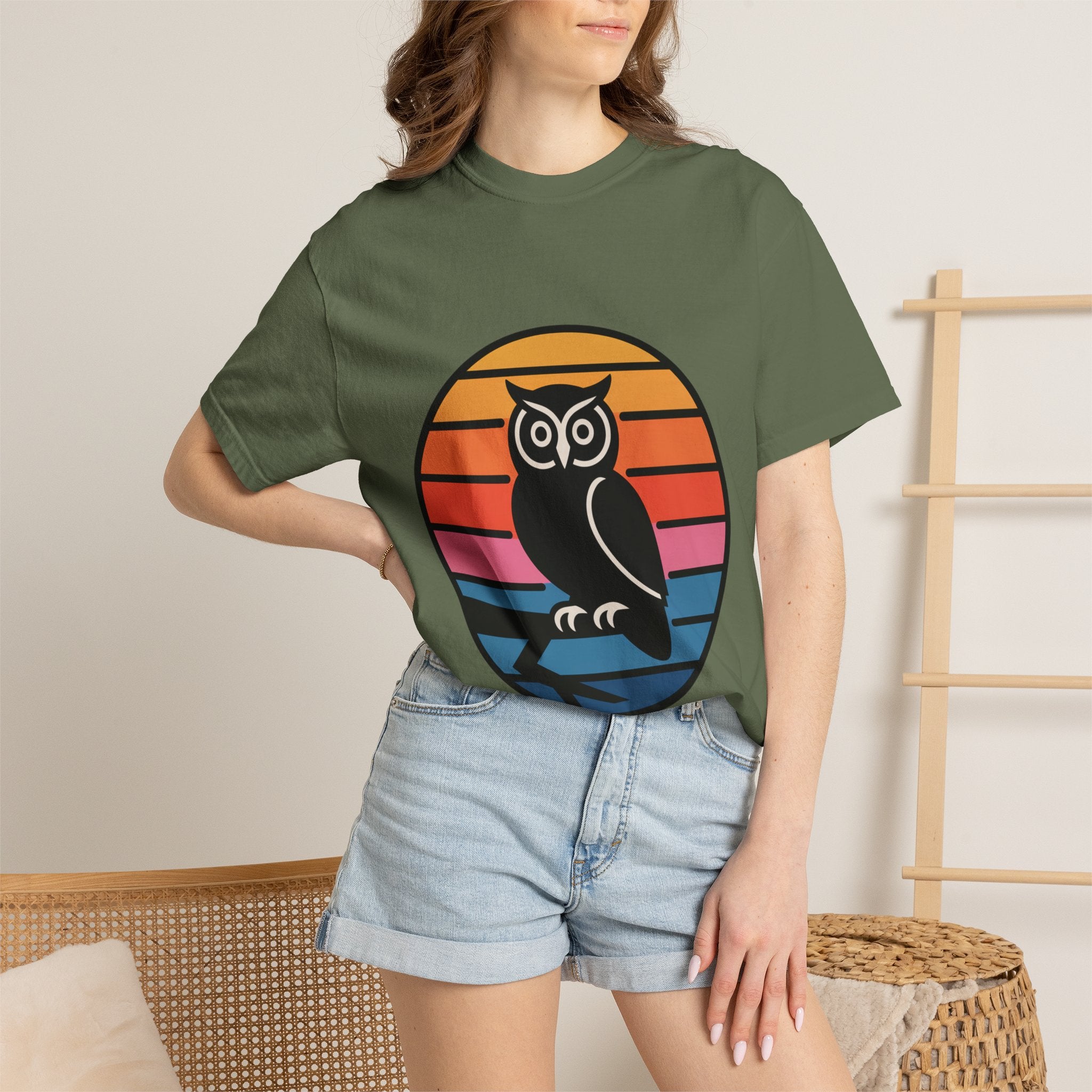 Retro Sunset Owl Badge T-Shirt