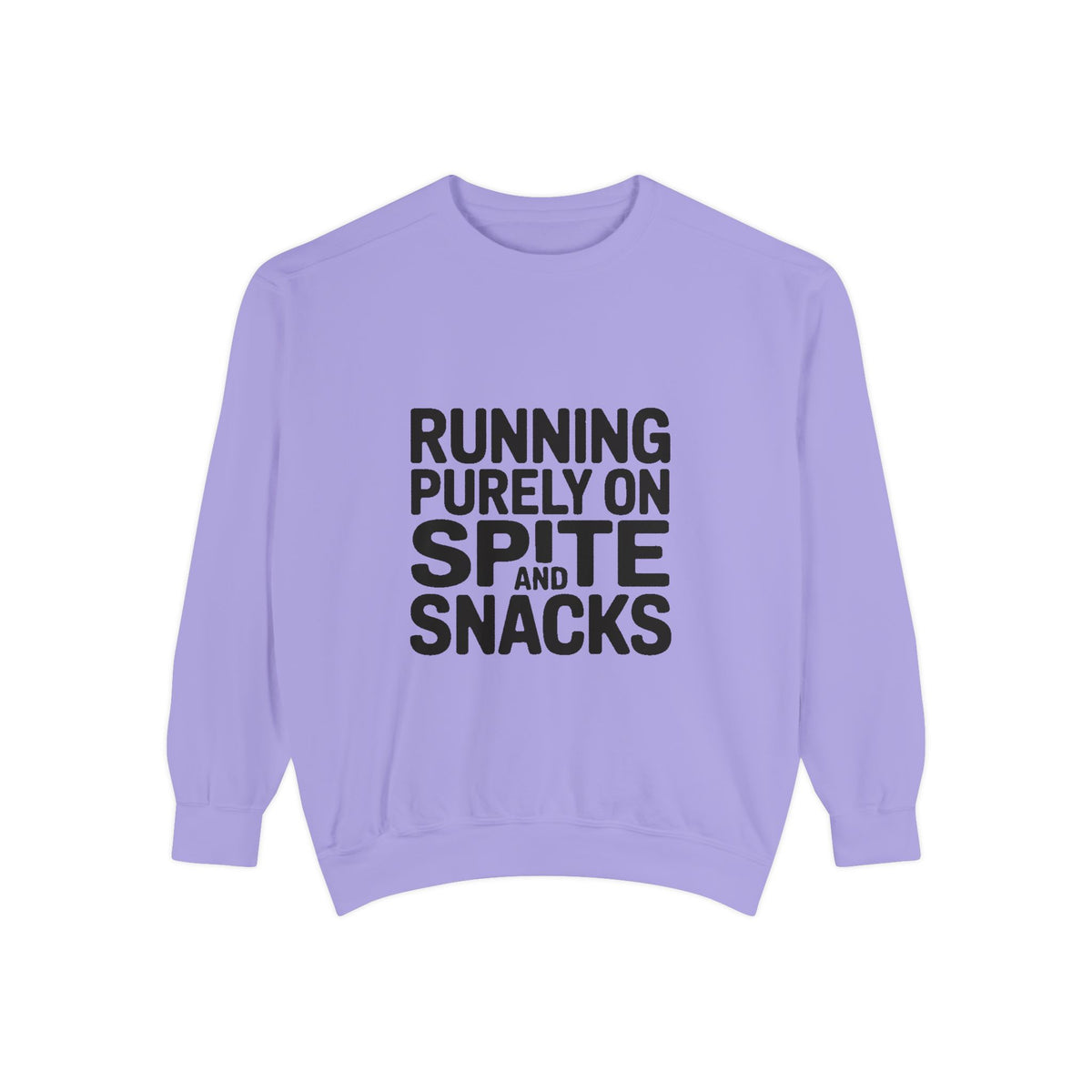 Running On Spite And Snacks Sweatshirt, Funny Sarcastic Crewneck, Embroidered-Look Bold Text Sweatshirt, Sarcastic Gift for Friend