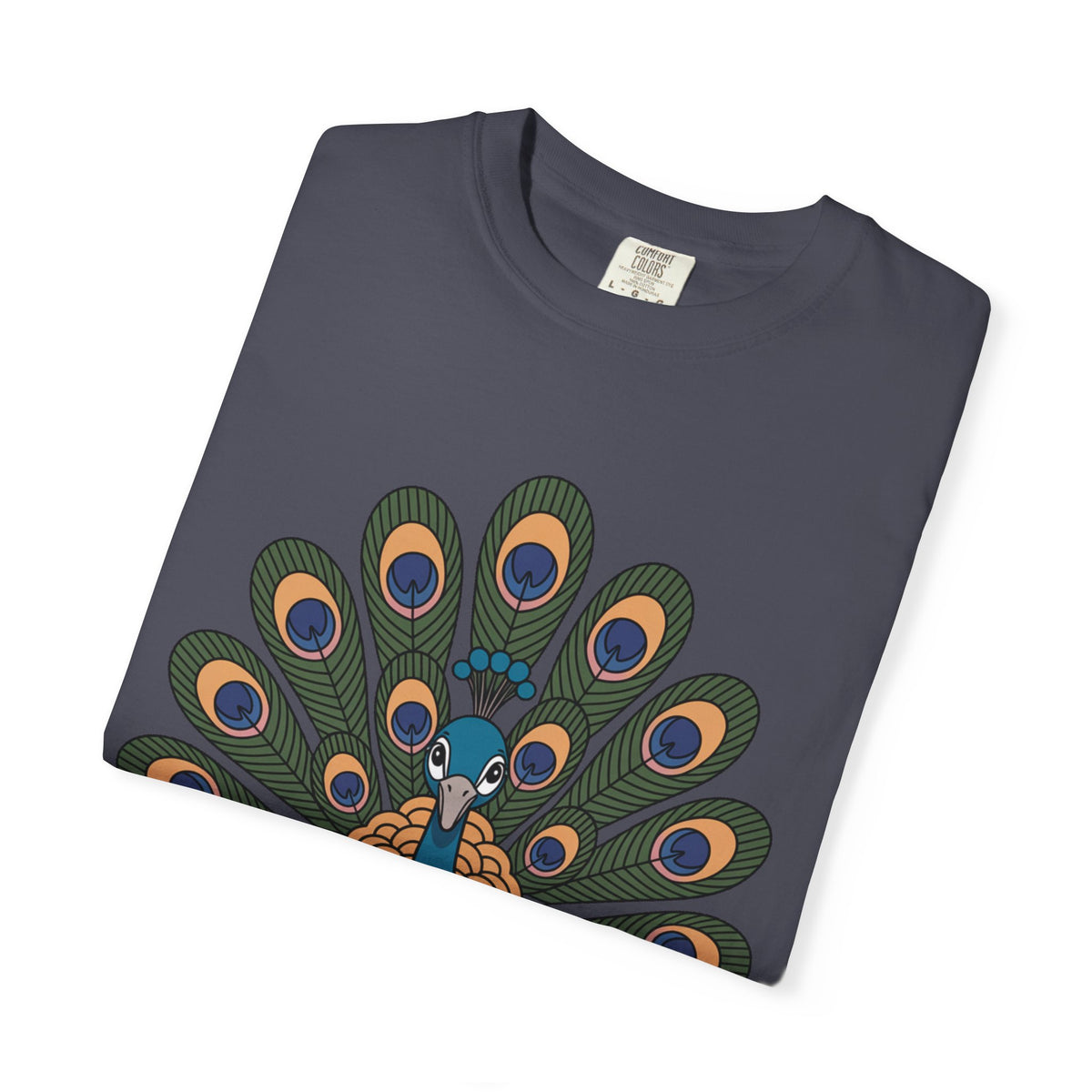 Cute Peacock T-Shirt, Fanned Feathers Bird Lover Gift Tee, Cartoon Peacock Graphic Shirt for Nature Lovers