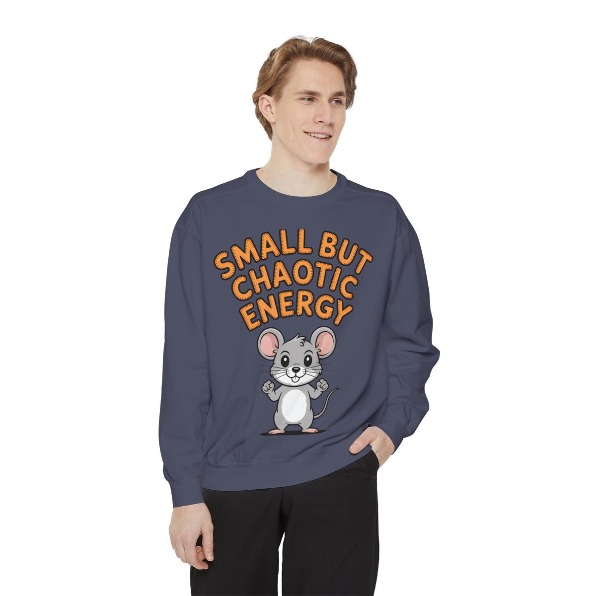 Small But Chaotic Energy Sweatshirt, Funny Mouse Crewneck, Cute Cartoon Mouse Sweatshirt, Embroidered Patch Style Gift
