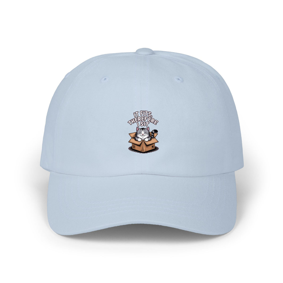 It Fits Therefore I Sit Cat Dad Hat, Funny Cat Lover Embroidered Cap, Cute Chubby Cat In Box Hat, Cat Mom Gift, Sarcastic Cat Cap