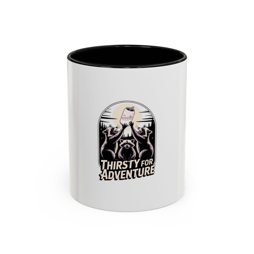 Thirsty For Adventure Raccoons Mug, Funny Vintage Poster Mug, Retro Raccoon Coffee Cup, Camping Adventure Gift Mug