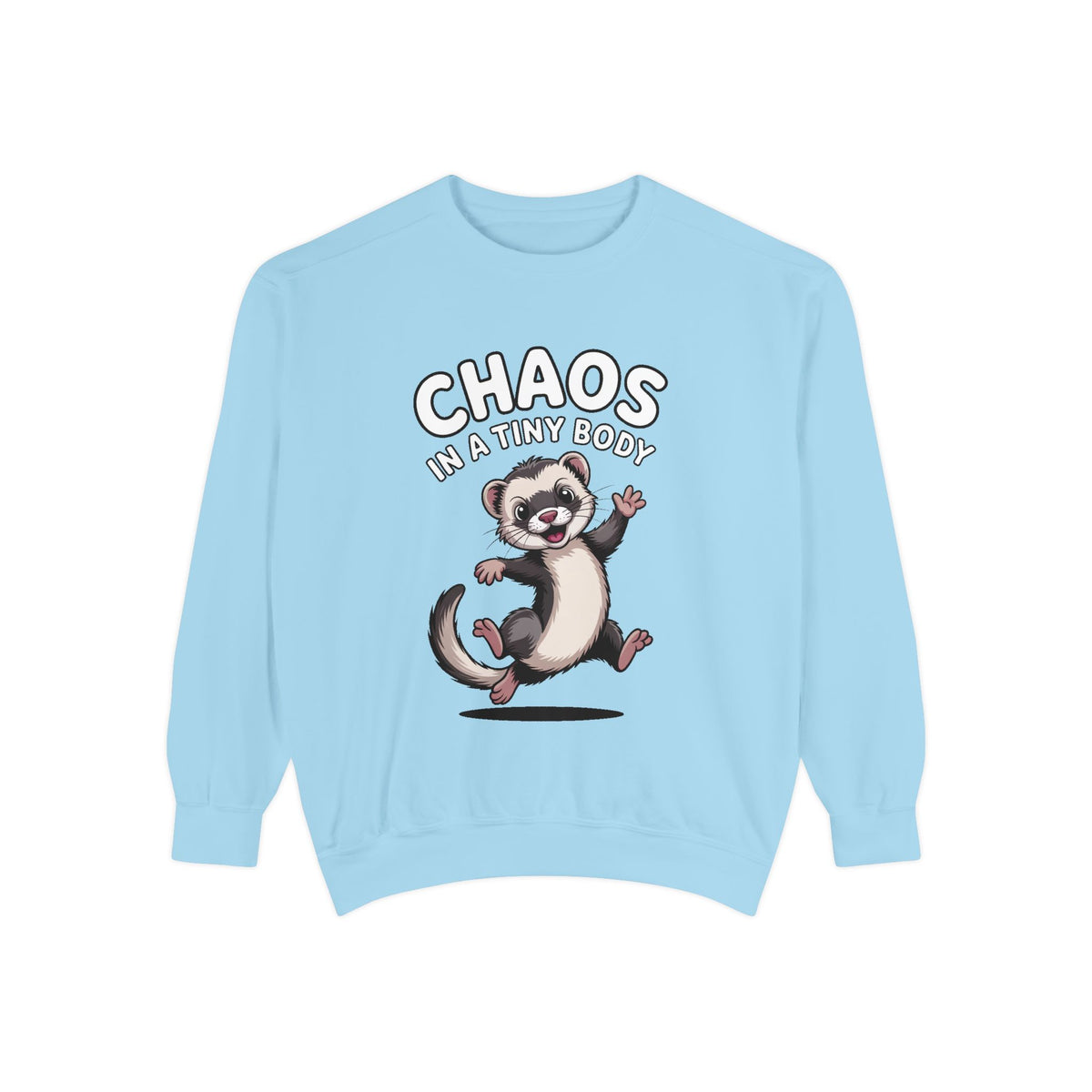 Funny Ferret Sweatshirt, Chaos In A Tiny Body Crewneck, Cute Ferret Lover Gift, Embroidered Style Ferret Sweatshirt For Pet Owners