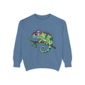 Chameleon Sweatshirt, Cute Embroidered Patch Style Crewneck, Reptile Lover Gift, Garment Dyed Sweatshirt for Nature Lovers