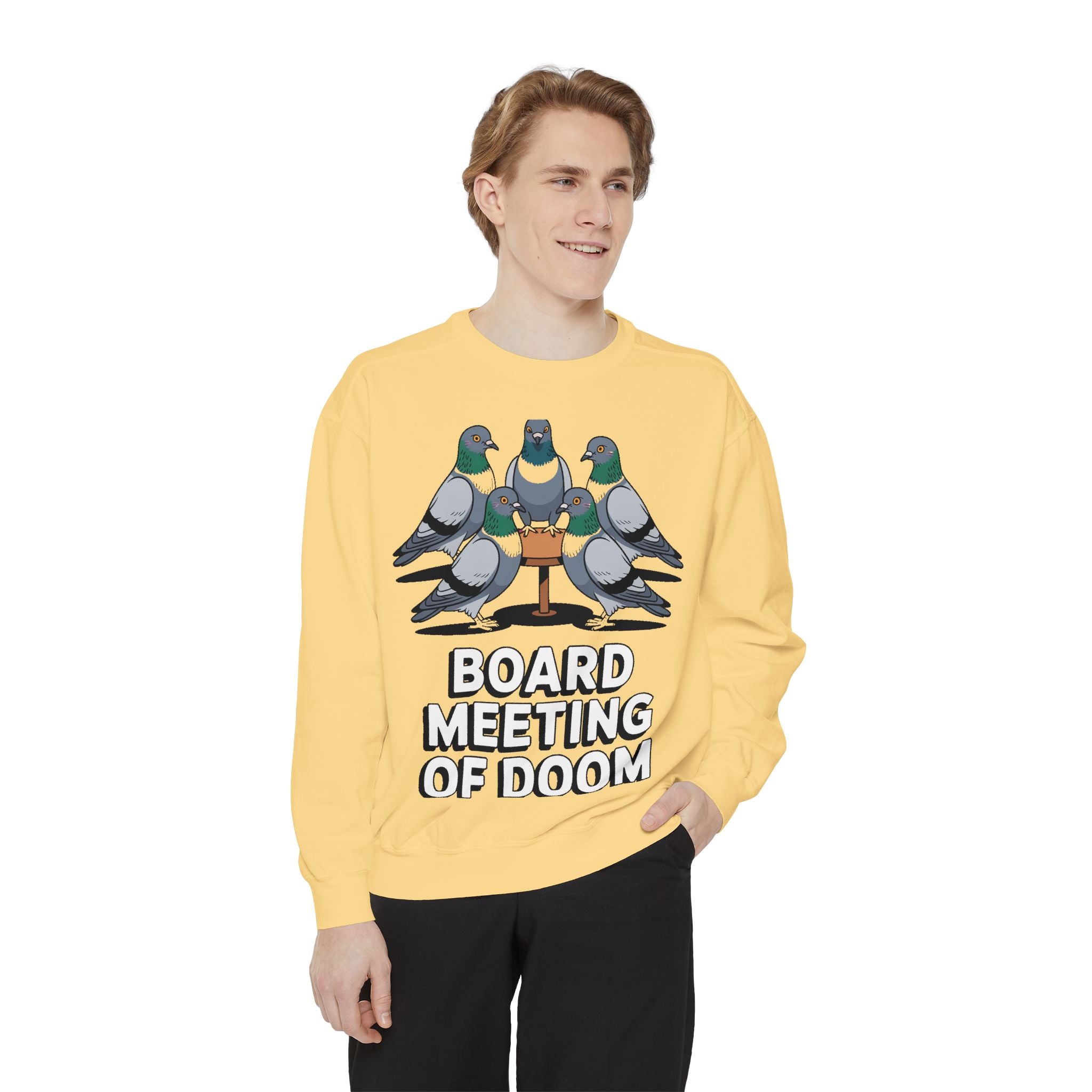 Funny Pigeon Sweatshirt, Board Meeting Of Doom Crewneck, Office Humor Bird Gift, Funny Coworker Sweater