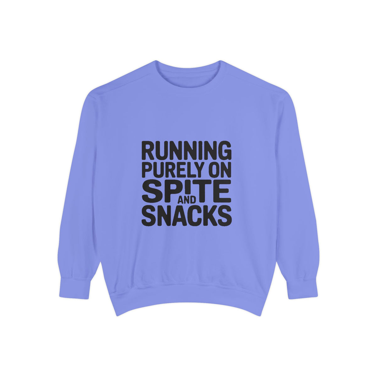 Running On Spite And Snacks Sweatshirt, Funny Sarcastic Crewneck, Embroidered-Look Bold Text Sweatshirt, Sarcastic Gift for Friend
