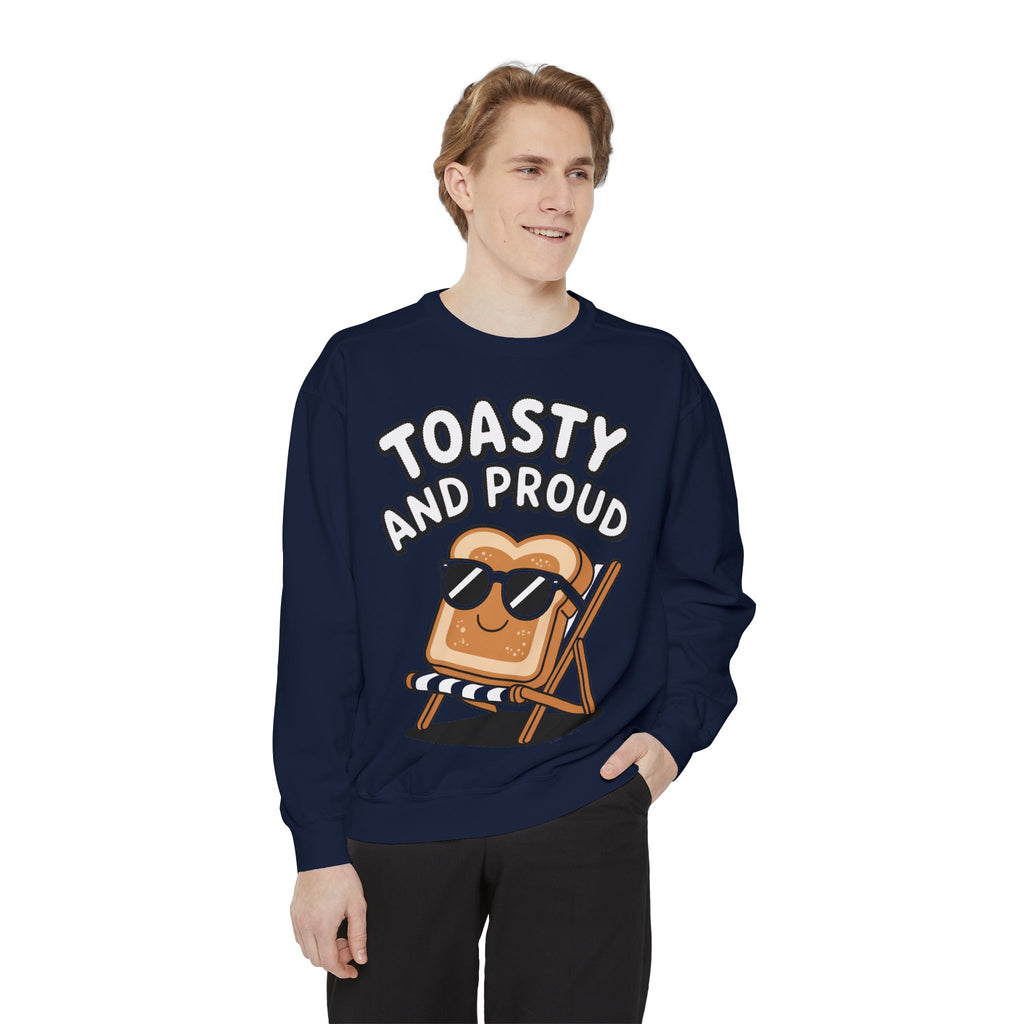 Toasty And Proud Sweatshirt, Funny Toast Bread Crewneck, Cute Beach Chair Toast Embroidered Sweatshirt, Funny Food Lover Gift