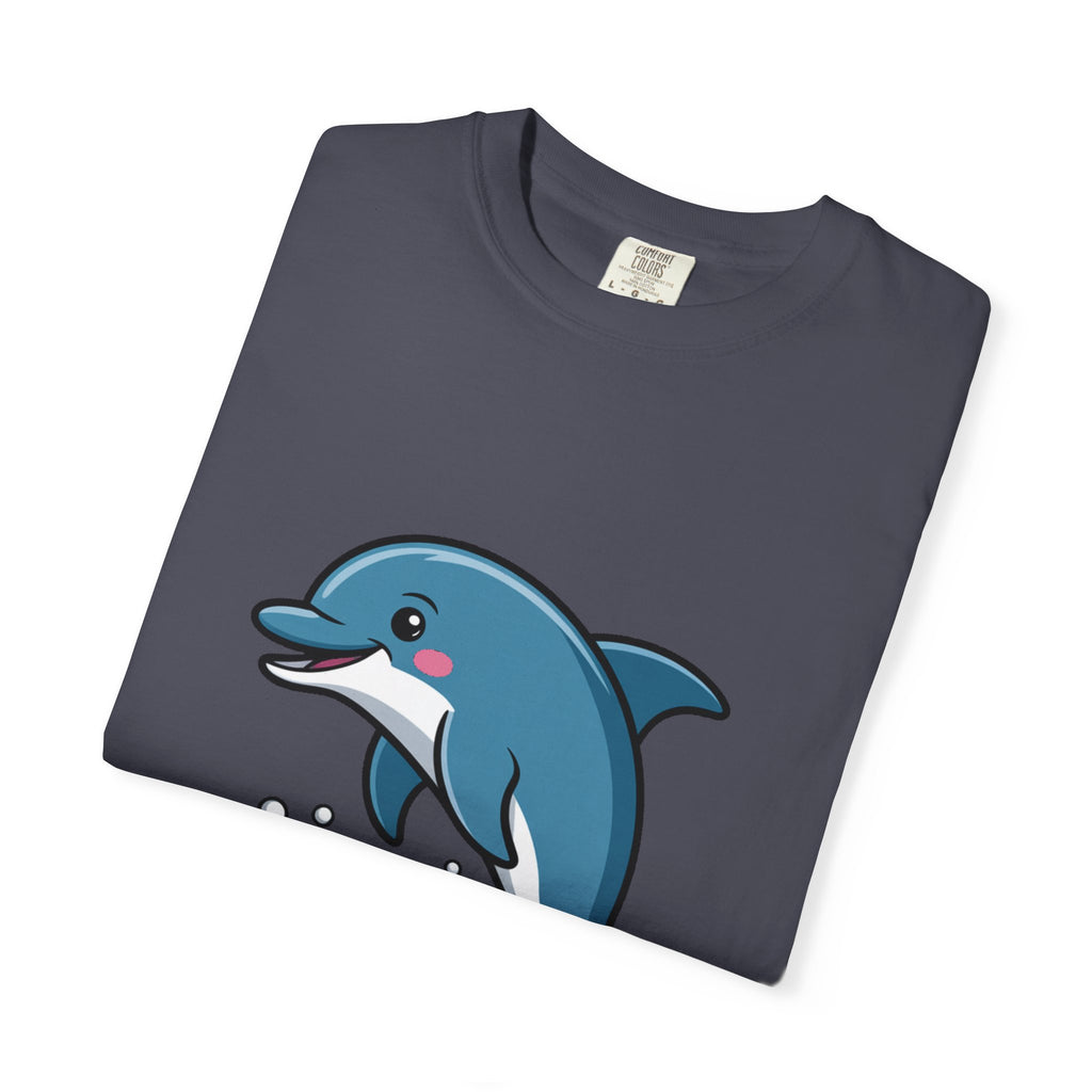 Cute Dolphin T-Shirt, Jumping Wave Dolphin Shirt, Ocean Lover Gift, Garment Dyed Unisex Tee, Beach Vacation Shirt