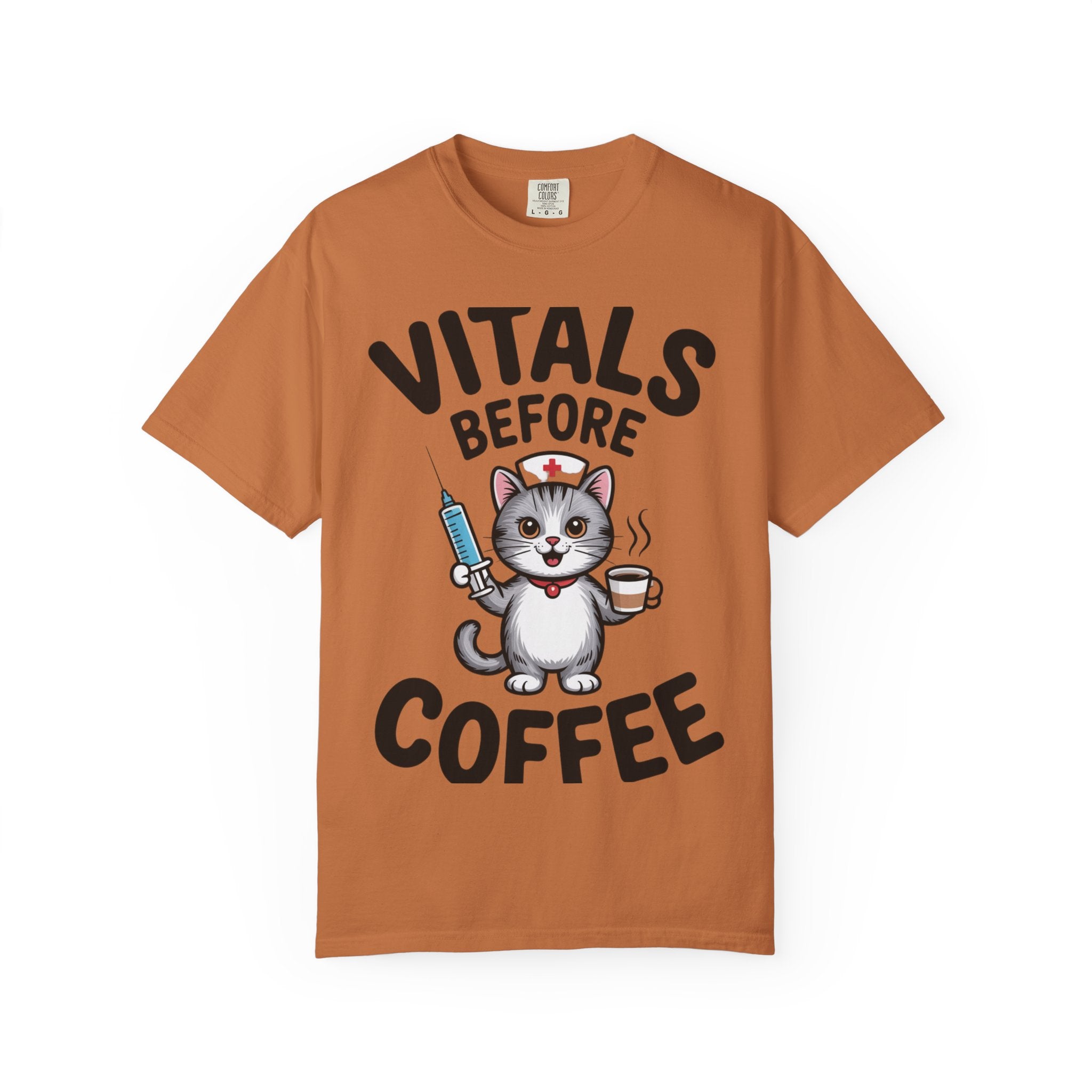 Vitals Before Coffee Nurse Shirt, Funny Nurse Cat T-Shirt, Cute Nurse Gift, Nursing Student Shirt, RN Coffee Lover Tee