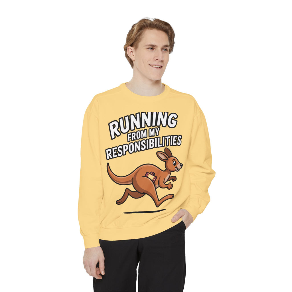 Running From My Responsibilities Sweatshirt, Funny Kangaroo Crewneck, Adulting Humor Gift, Cute Cartoon Animal Sweatshirt