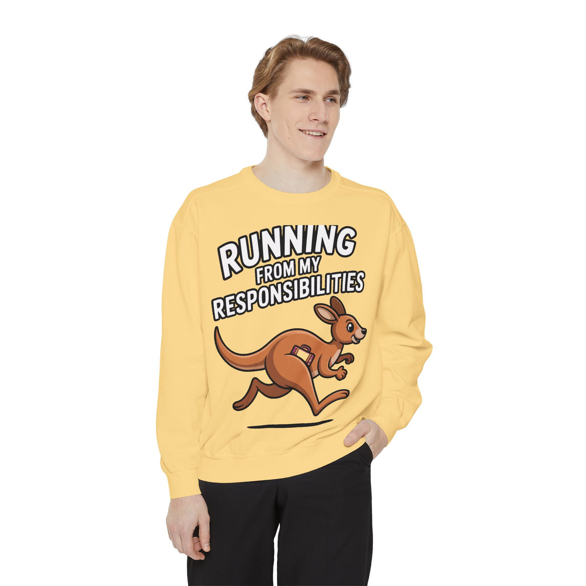 Running From My Responsibilities Sweatshirt, Funny Kangaroo Crewneck, Adulting Humor Gift, Cute Cartoon Animal Sweatshirt