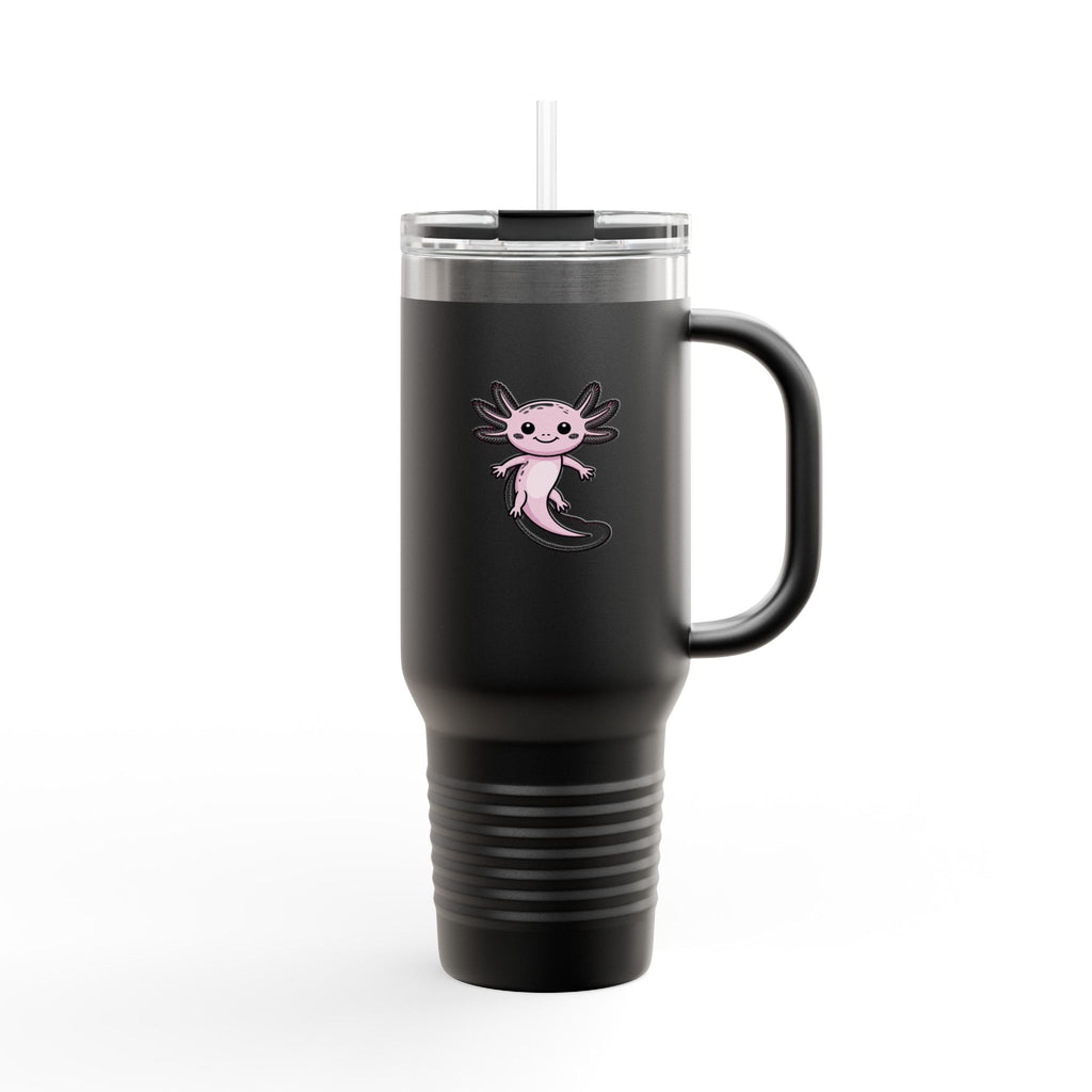 Cute Axolotl Travel Mug, 40oz Insulated Tumbler with Handle and Straw, Smiling Axolotl Cup, Cute Animal Lover Gift