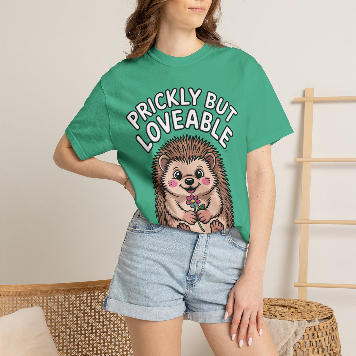 Prickly But Loveable Hedgehog Shirt, Cute Cartoon Hedgehog T-Shirt, Funny Animal Lover Gift, Flower Hedgehog Tee