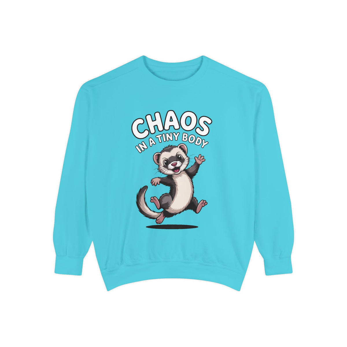Funny Ferret Sweatshirt, Chaos In A Tiny Body Crewneck, Cute Ferret Lover Gift, Embroidered Style Ferret Sweatshirt For Pet Owners