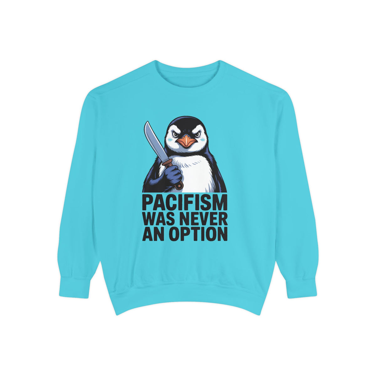 Pacifism Was Never An Option Penguin Sweatshirt, Funny Butter Knife Penguin Crewneck, Vintage Poster Style Graphic Sweatshirt Gift