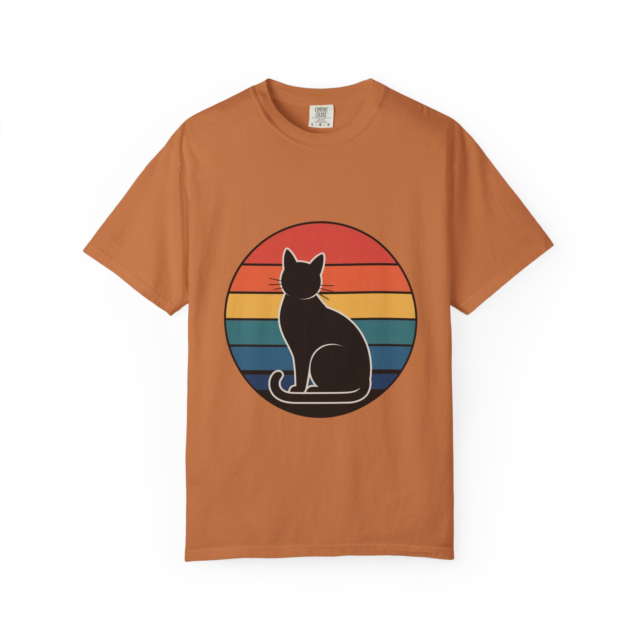 Retro Sunset Cat Badge T-Shirt