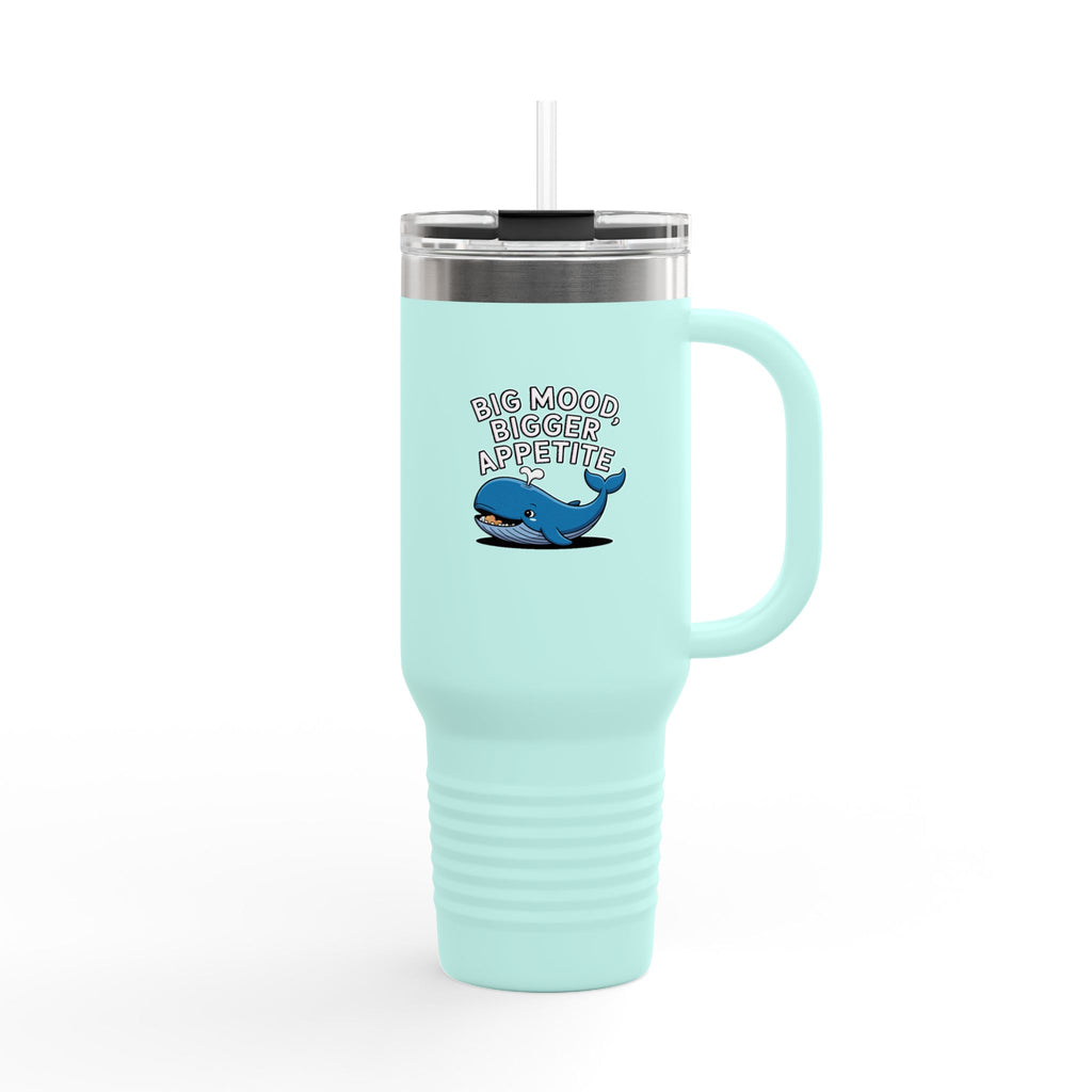 Funny Whale Travel Mug, Big Mood Bigger Appetite Tumbler, Cute Whale 40oz Cup With Handle, Foodie Gift For Snack Lovers