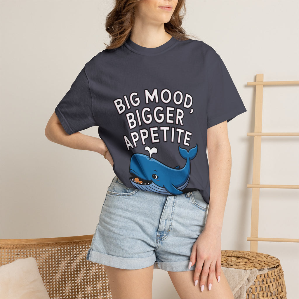Funny Whale Shirt, Big Mood Bigger Appetite T-Shirt, Cute Snack Lover Tee, Foodie Gift for Whale Lovers