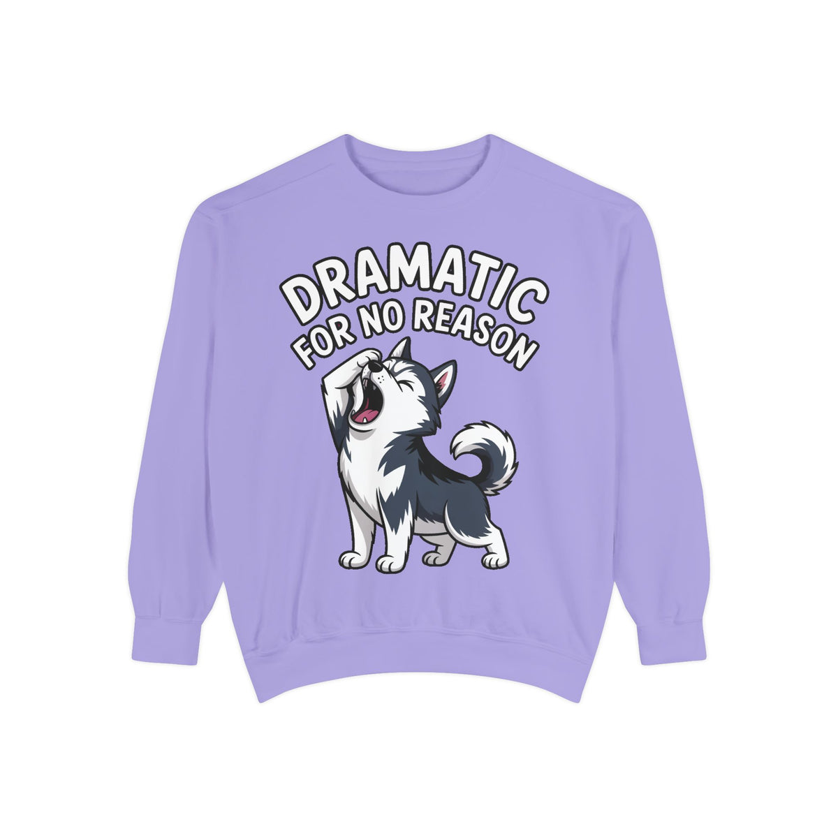Dramatic Husky Sweatshirt, Funny Dog Lover Crewneck, Cute Cartoon Husky Embroidered Patch Style Sweatshirt, Gift for Husky Mom