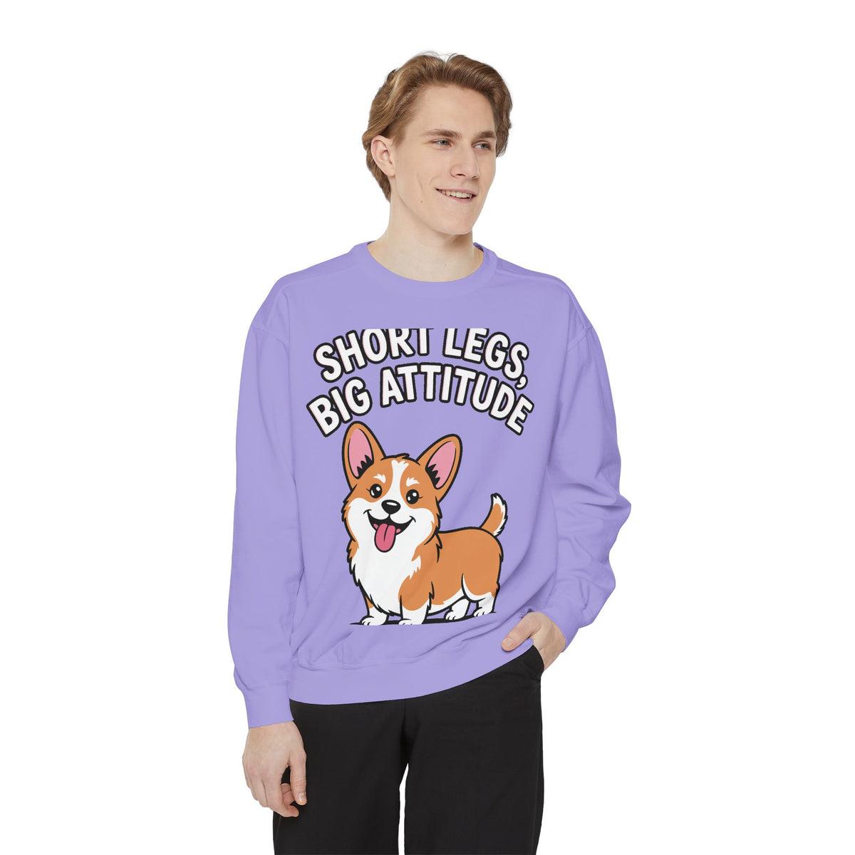 Short Legs Big Attitude Corgi Sweatshirt, Funny Corgi Crewneck, Cute Dog Lover Gift, Embroidered Patch Style Corgi Sweater