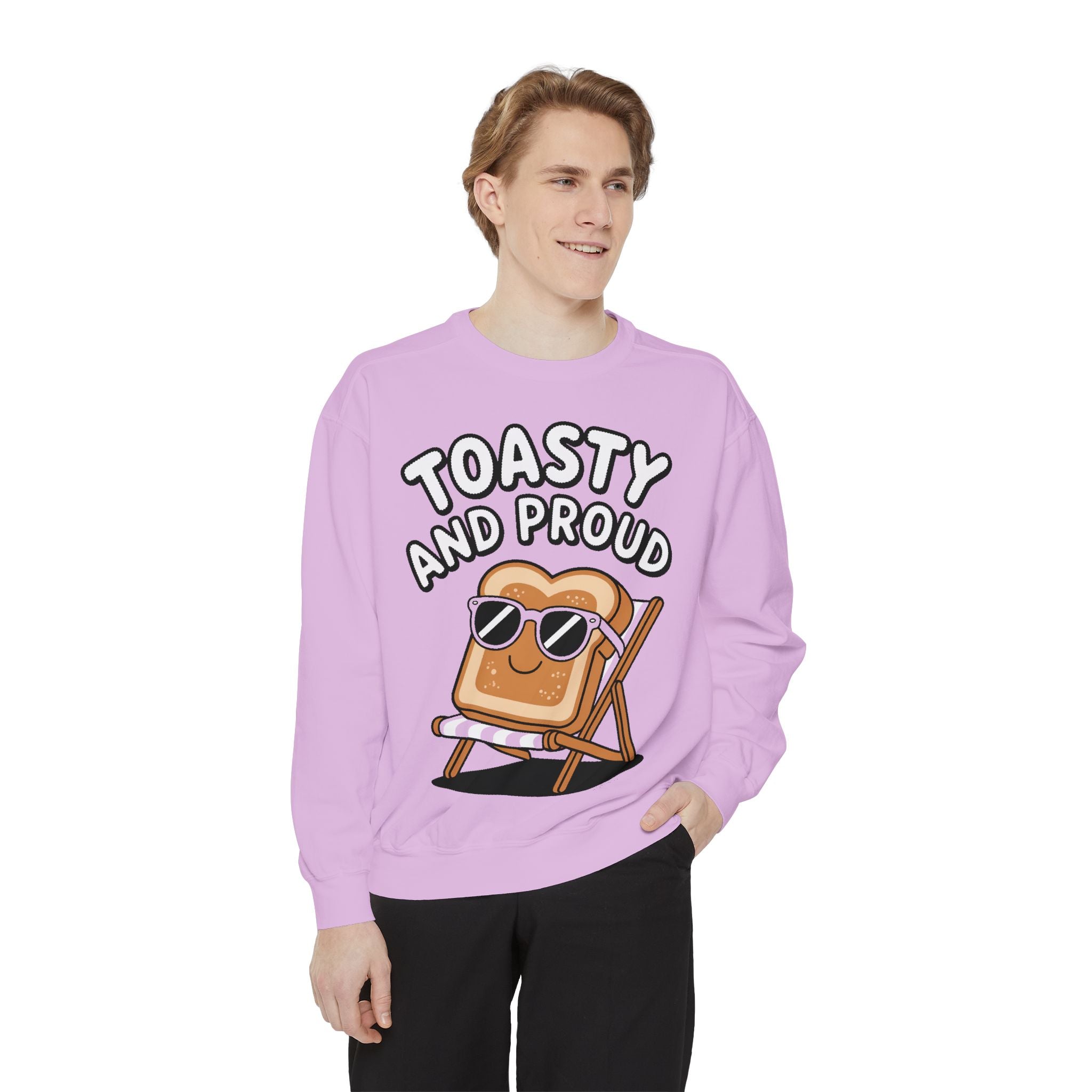 Toasty And Proud Sweatshirt, Funny Toast Bread Crewneck, Cute Beach Chair Toast Embroidered Sweatshirt, Funny Food Lover Gift