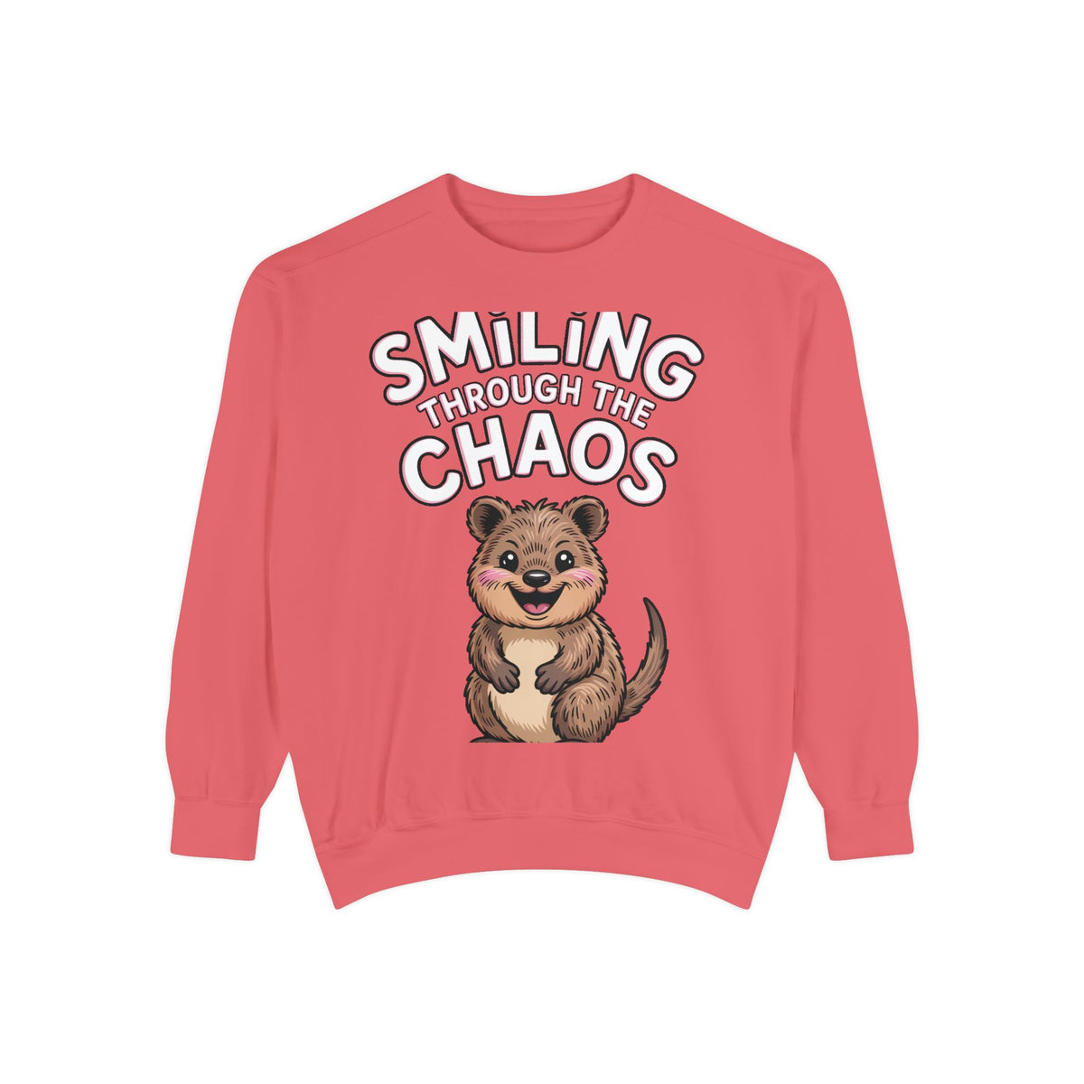 Smiling Through The Chaos Quokka Sweatshirt, Cute Embroidered-Look Crewneck, Funny Quokka Lover Gift, Positive Vibes Pullover