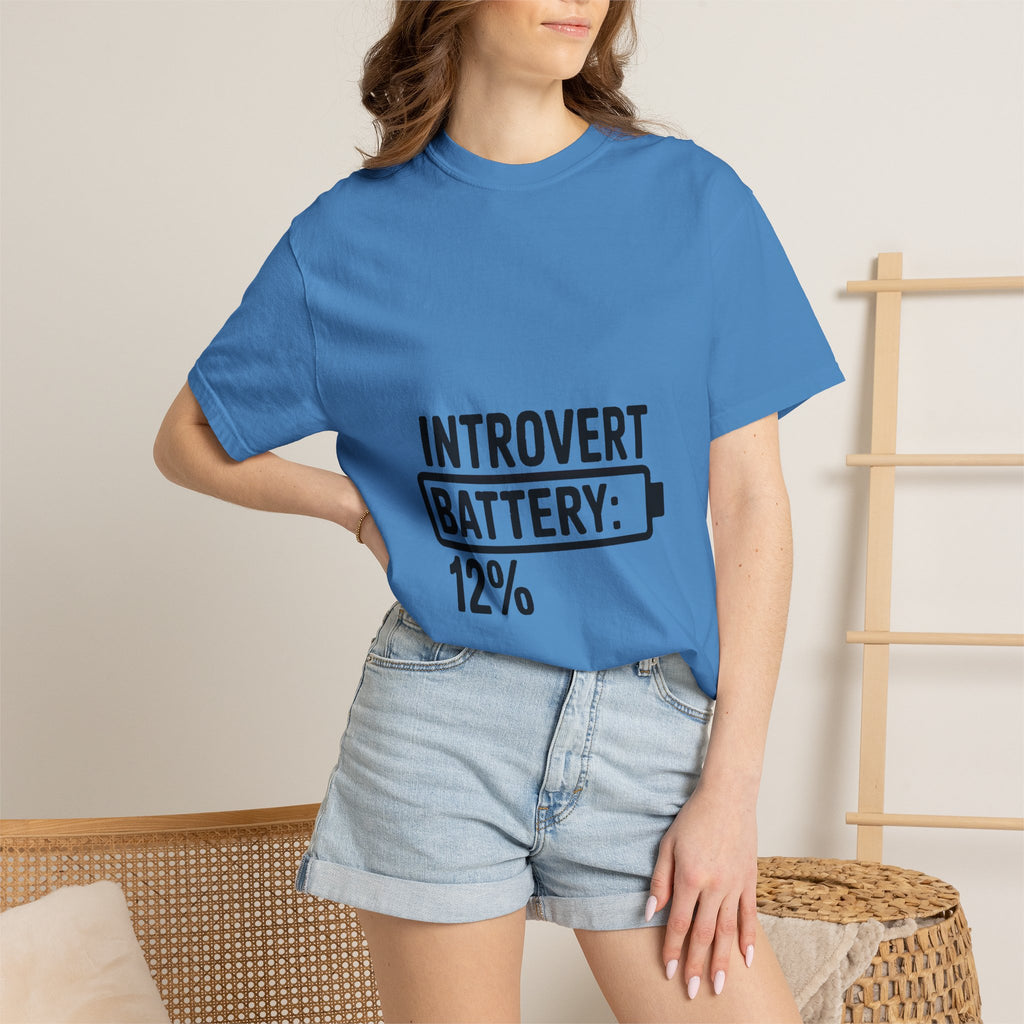 Introvert Battery Low Shirt, Funny Introvert Battery 12% Tee, Social Anxiety Humor T-Shirt, Sarcastic Gift for Introverts