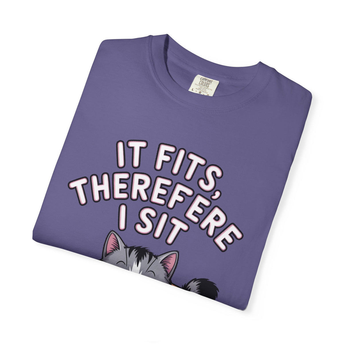 It Fits Therefore I Sit Cat Shirt, Funny Cat In Box T-Shirt, Cute Chubby Cat Lover Gift, Cat Owner Shirt, Funny Cat Meme Tee
