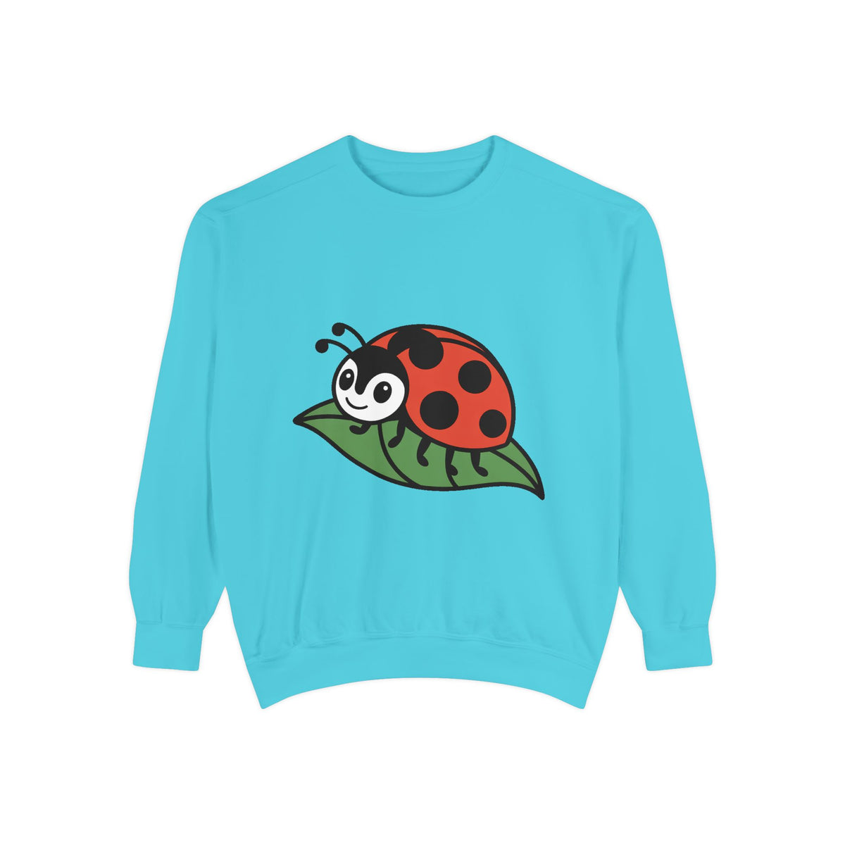 Ladybug Sweatshirt, Cute Embroidered Ladybug On Leaf Crewneck, Garden Lover Gift, Nature Sweatshirt