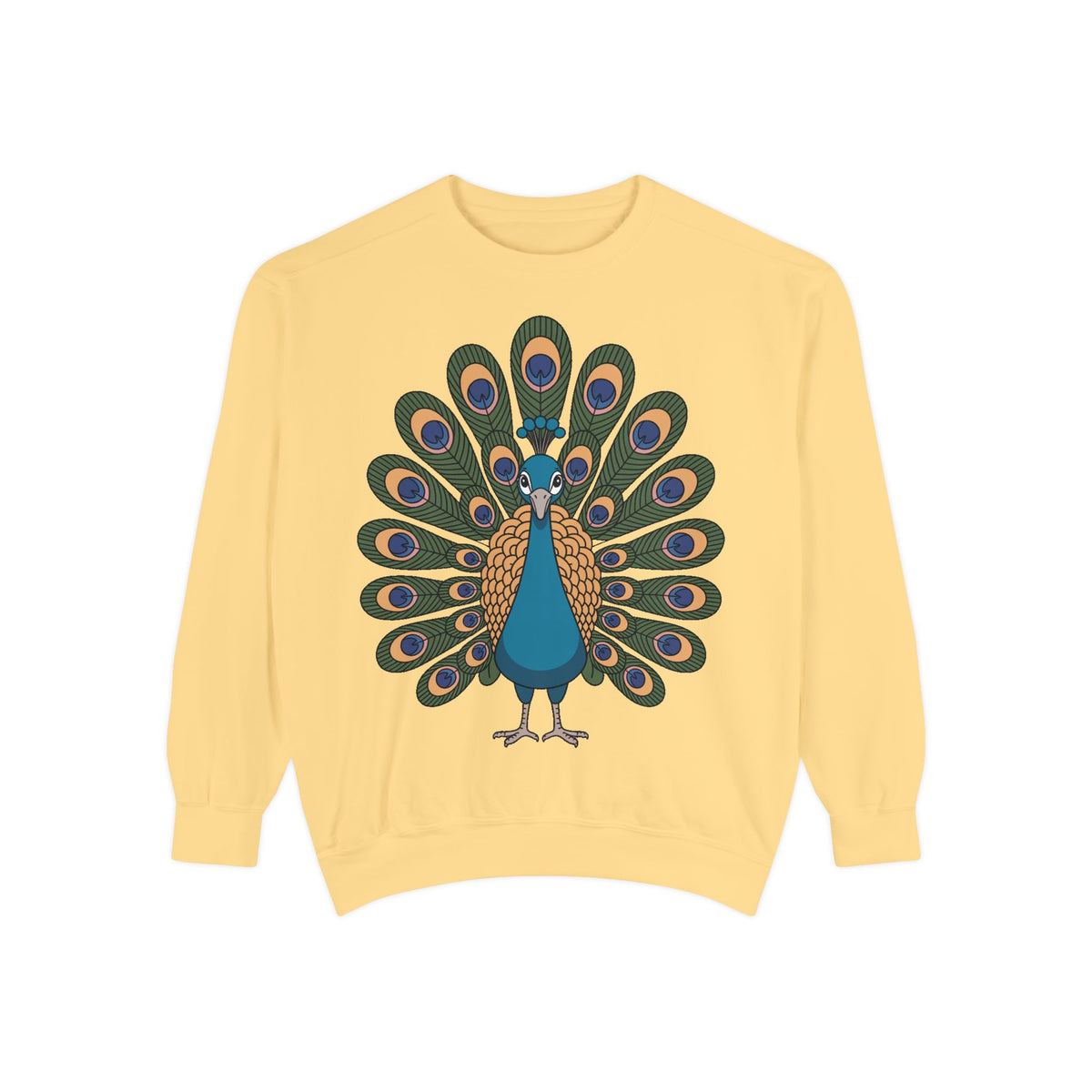 Peacock Sweatshirt, Cute Cartoon Peacock Crewneck, Embroidered Patch Style Feather Sweatshirt, Bird Lover Gift