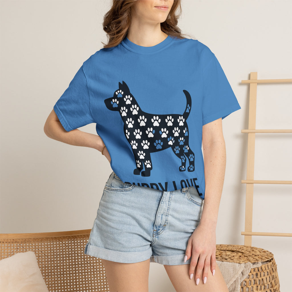 Puppy Love Dog Shirt, Cute Dog Silhouette T-Shirt, Paw Print Pattern Tee, Dog Lover Gift, Minimalist Dog Mom Shirt