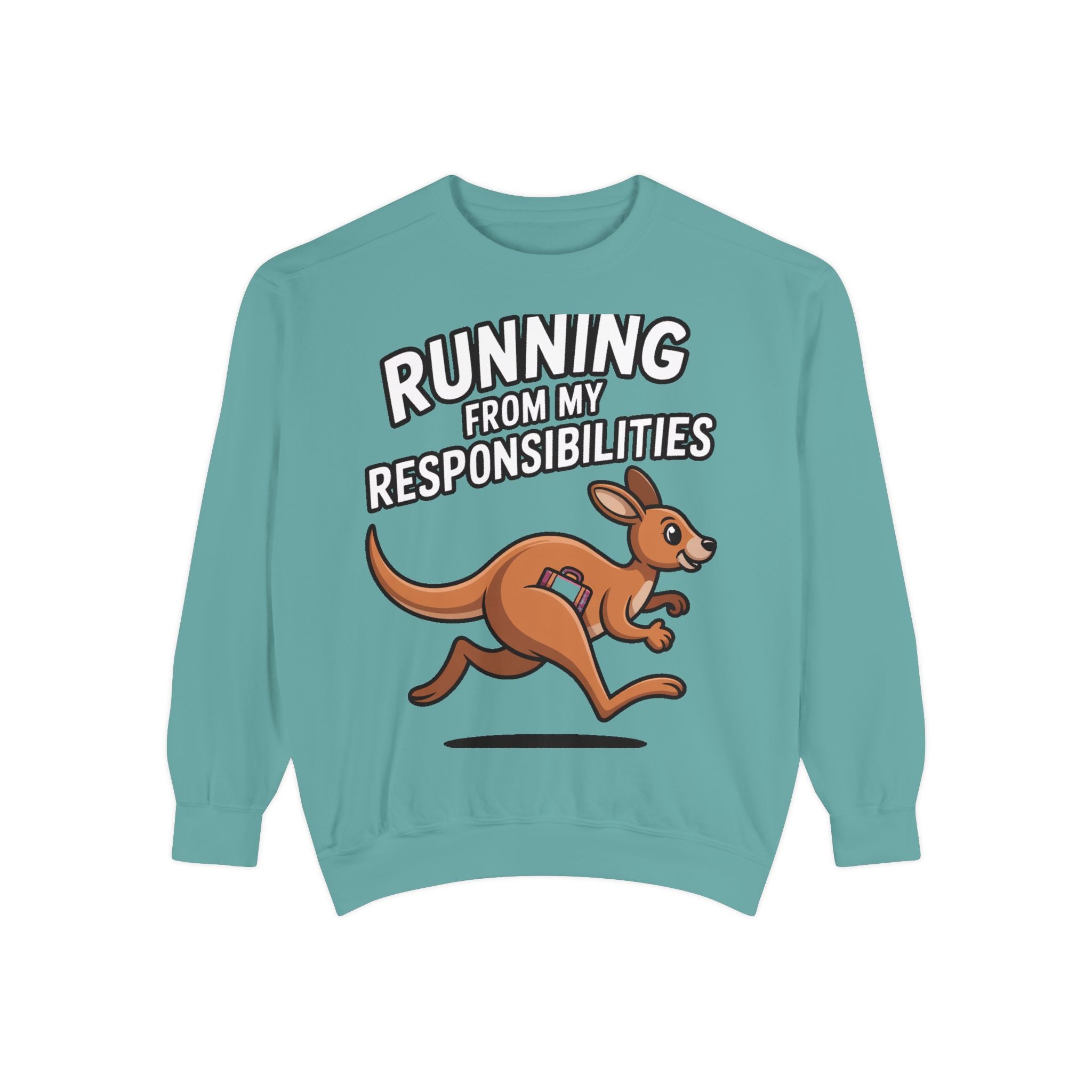 Running From My Responsibilities Sweatshirt, Funny Kangaroo Crewneck, Adulting Humor Gift, Cute Cartoon Animal Sweatshirt