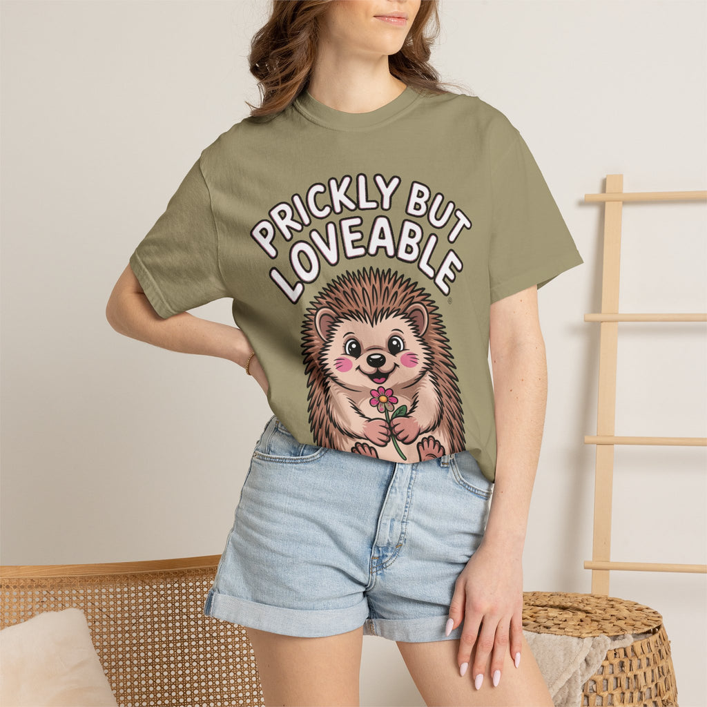 Prickly But Loveable Hedgehog Shirt, Cute Cartoon Hedgehog T-Shirt, Funny Animal Lover Gift, Flower Hedgehog Tee