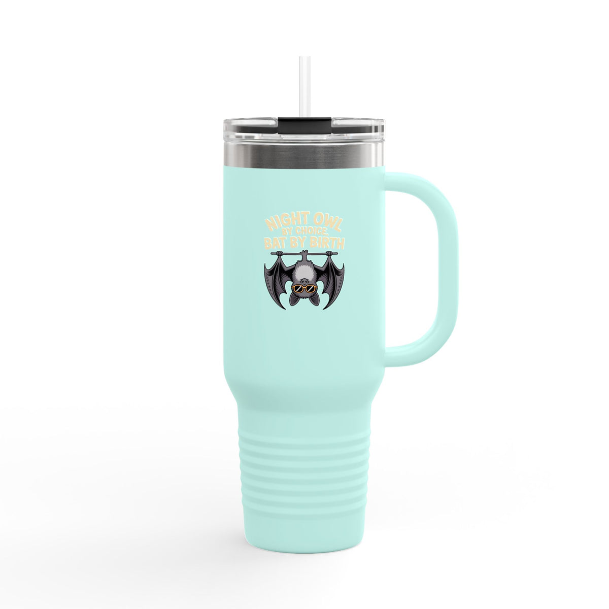 Night Owl By Choice Bat Tumbler, Funny Bat Travel Mug, Cute Halloween Gift, 40oz Insulated Tumbler with Handle and Straw