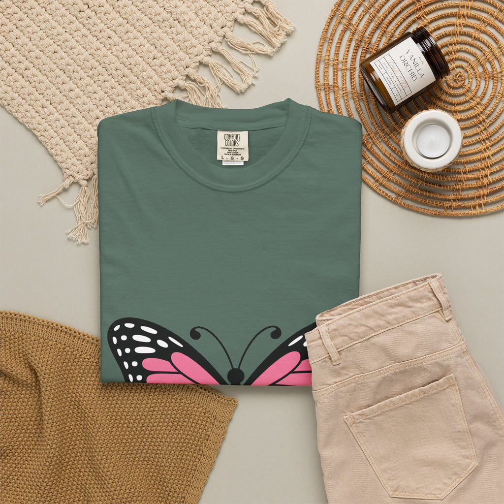 Butterfly T-Shirt, Cute Detailed Butterfly Graphic Tee, Nature Lover Gift, Embroidery-Style Butterfly Shirt, Garment-Dyed Unisex Tee