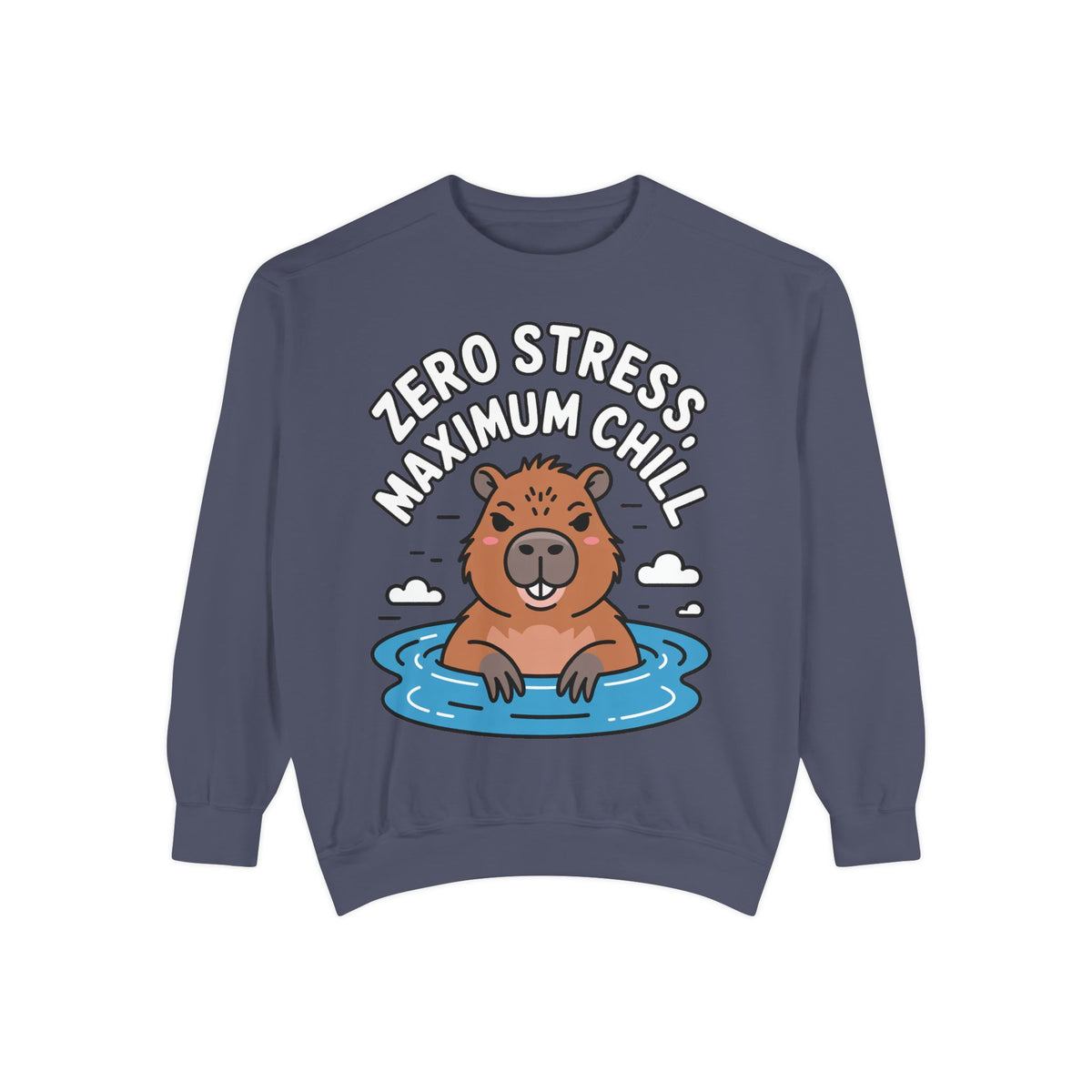 Zero Stress Capybara Sweatshirt, Funny Hot Spring Capybara Crewneck, Cute Chill Animal Gift, Garment Dyed Embroidered Sweatshirt