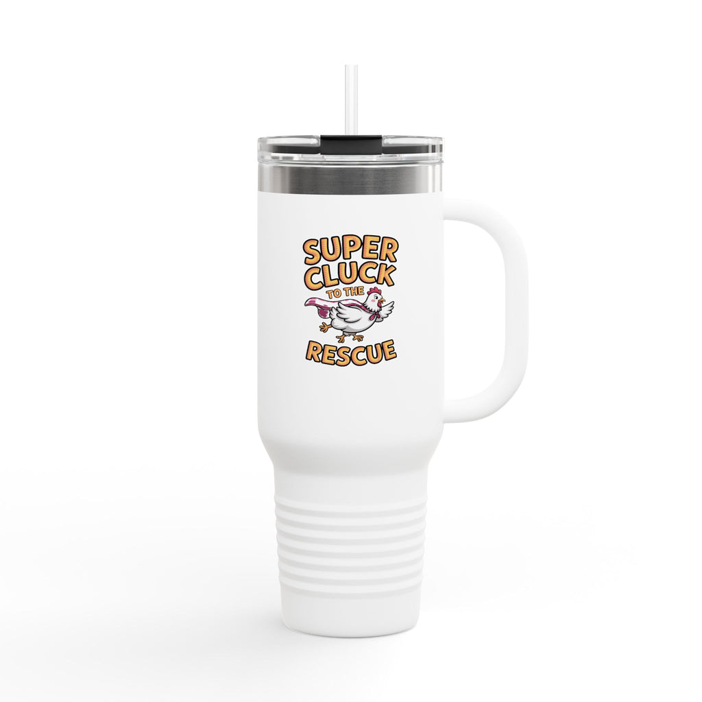 Funny Chicken Tumbler, Super Cluck To The Rescue 40oz Travel Mug, Superhero Chicken Gift, Cute Farm Animal Cup With Handle And Straw