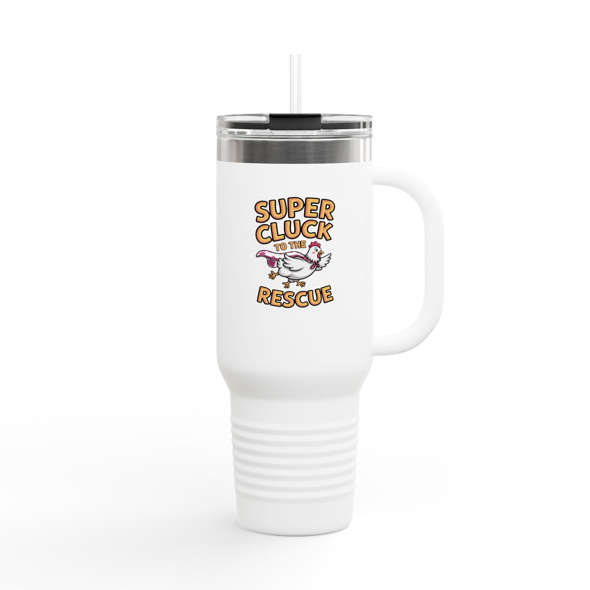 Funny Chicken Tumbler, Super Cluck To The Rescue 40oz Travel Mug, Superhero Chicken Gift, Cute Farm Animal Cup With Handle And Straw