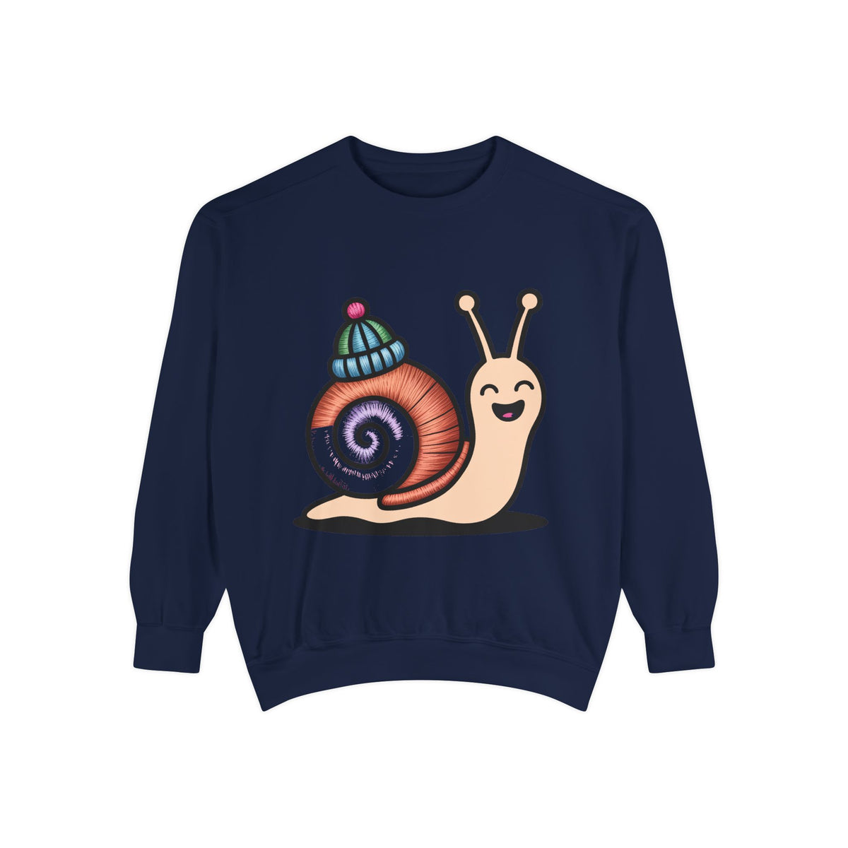 Cute Snail Sweatshirt, Embroidered Patch Style Snail With Tiny Hat Crewneck, Cottagecore Nature Lover Gift, Garment-Dyed Pullover