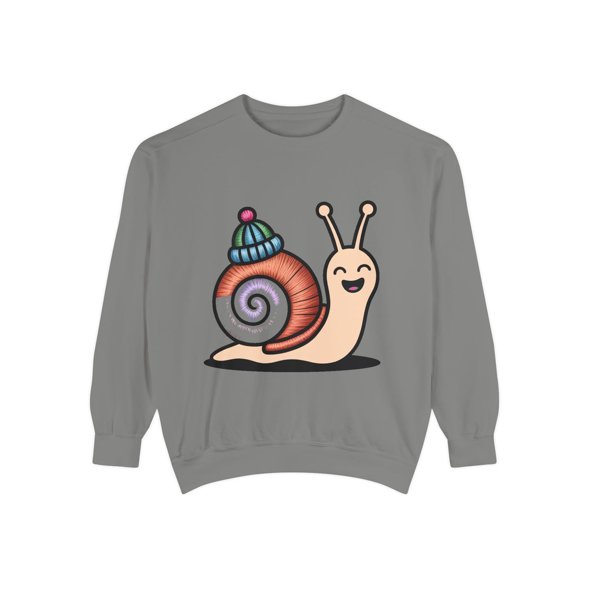 Cute Snail Sweatshirt, Embroidered Patch Style Snail With Tiny Hat Crewneck, Cottagecore Nature Lover Gift, Garment-Dyed Pullover