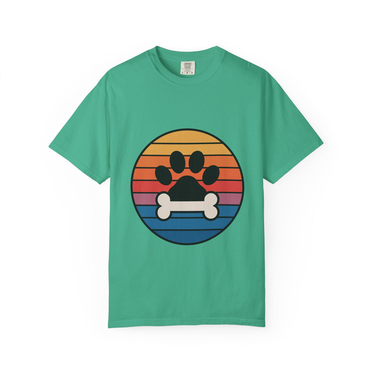 Dog Mom Retro Badge Shirt, Vintage Sunset Dog Lover T-Shirt, Retro Circle Badge Dog Mama Tee, Cute Paw Print Bone Graphic Shirt
