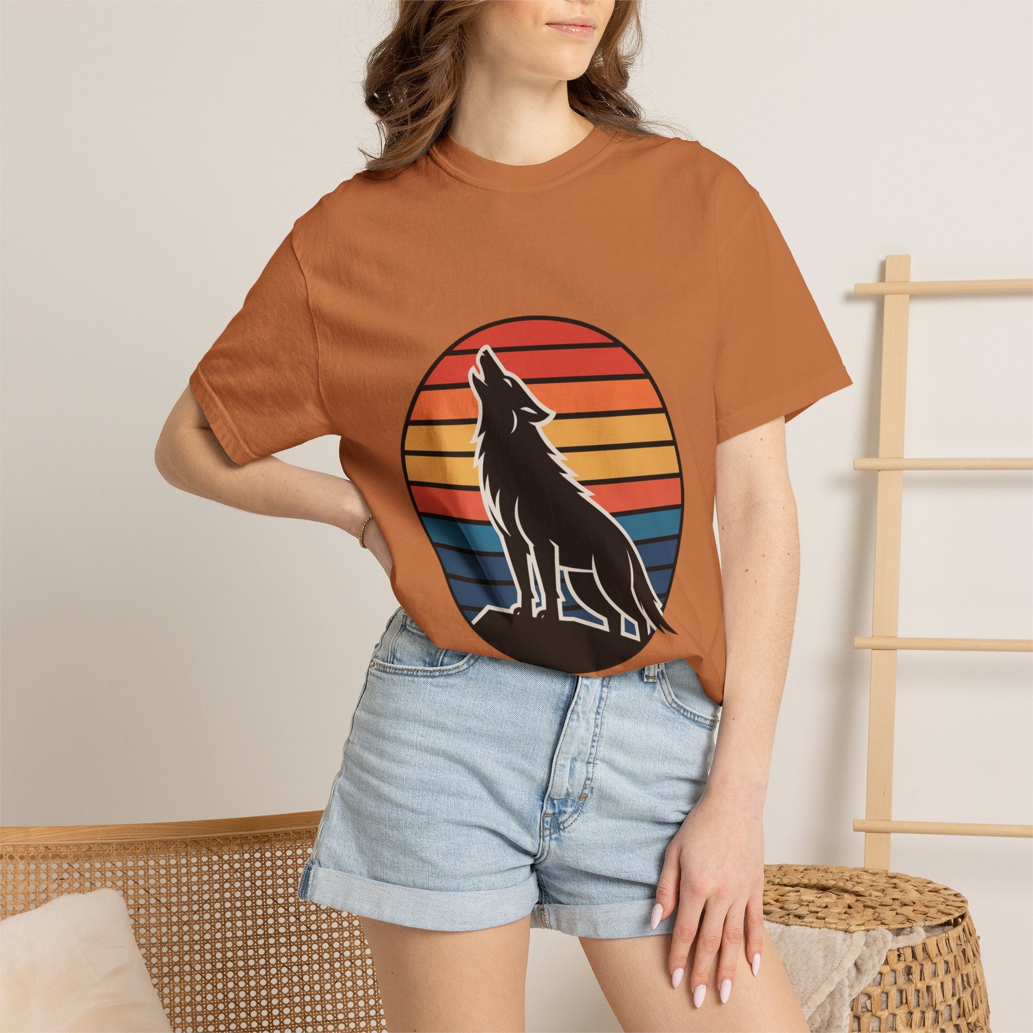 Retro Sunset Wolf Badge T-Shirt