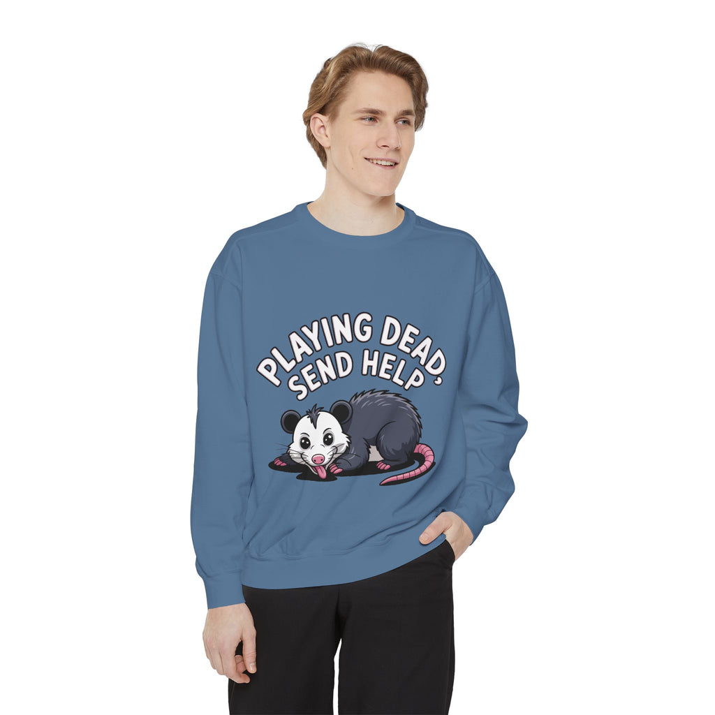 Funny Opossum Sweatshirt, Playing Dead Send Help Crewneck, Cute Possum Lover Gift, Funny Animal Sweatshirt for Introverts
